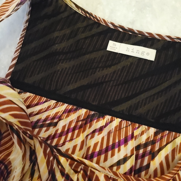 Hinge Women's Medium 100% Silk Sleeveless Blouse with Colorful Stripe Pattern - Picture 10 of 10